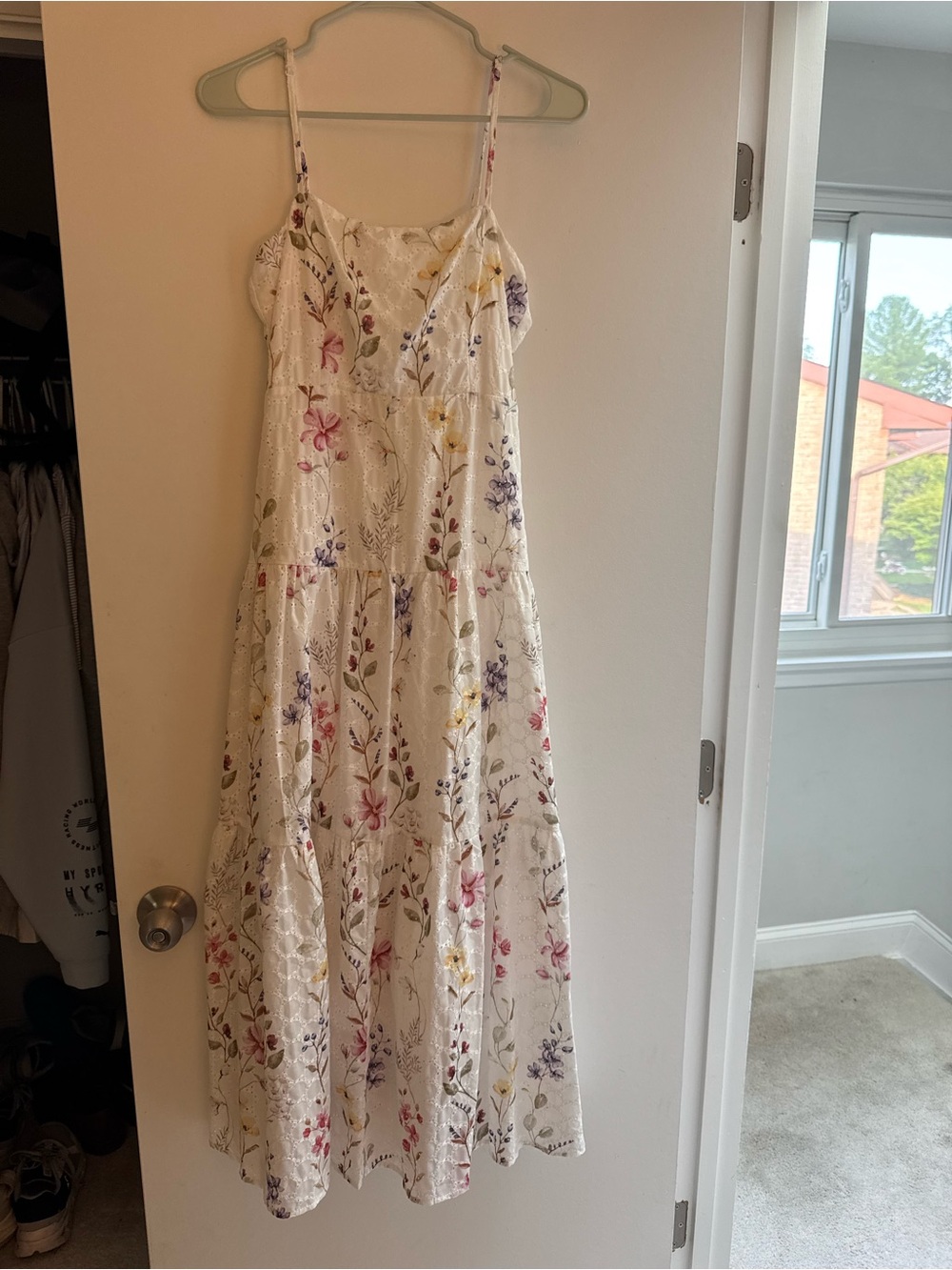 Floral Embroidered White Maxi Dress - Spaghetti Strap